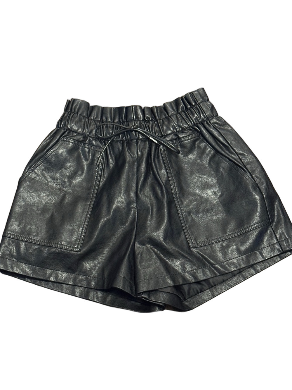 High-Waist Black Vegan Leather Drawstring Shorts Size S NWT